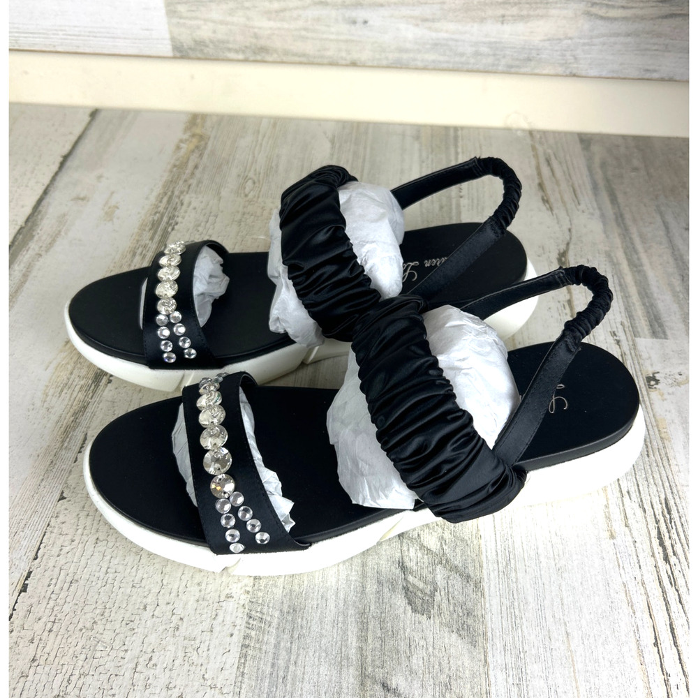 Lauren Lorraine Womens 10 Annie Jeweled Slingback Sandals Luxe Black Silver NEW